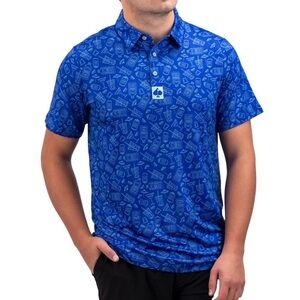 Pins & Aces Blue Cocktail Print Performance Golf Polo Shirt Men’s Large